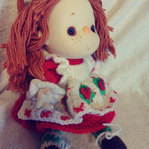 Vintage Christmas Decor Yarn Knit Clown Doll circus world kid red green - Picture 5 of 6